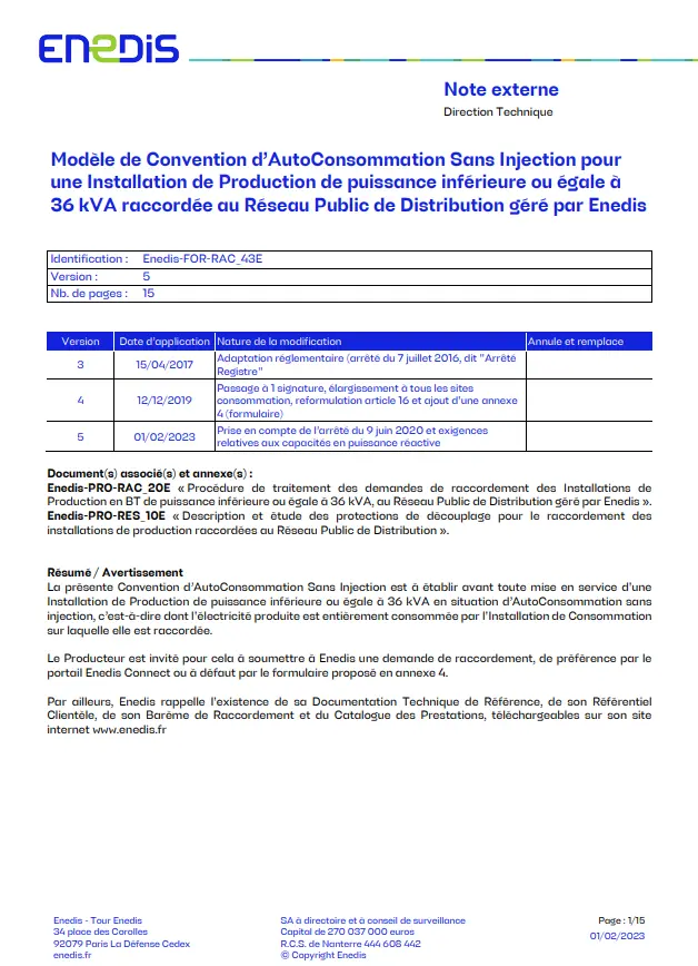 Exemple de convention d'Autoconsommation Sans Injection